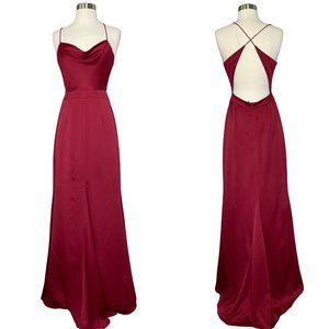 NBD Cowl Neck Gown in Wine Red Satin Open Back Maxi Formal Dress Size 4 New